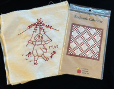 Vintage Redwork Embroidered 12 QUILT Blocks Months of Year Unfinished Project picture