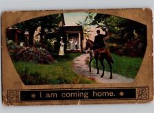 c1909 I Am Coming Home Father On Horse Family Gold Gilt Metamora OH Postcard picture