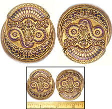 FOCAL 45mm VINTAGE Czech Glass MATTE PURPLE Buddha Phoenix GODDESS Buttons 2pc  picture