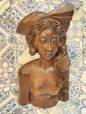 antique carved balinese Indonesian Bali nude lady bust wood carving sculpture picture