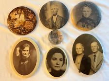 7PC Vintage Antique Photo Button Mourning Celluloid Metal Frame Paperweight LOT picture