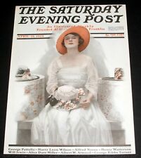 1919 APRIL 12, OLD SATURDAY EVENING POST MAGAZINE COVER, WILLIAM ELLIS HAT ART picture