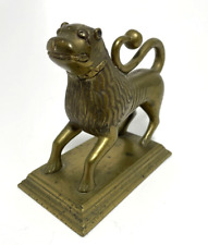 Antique Aquamanile Brass Lion Desk Figure Paperweight Early 1900's Curled Tail picture