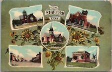 1911 STAFFORD Kansas Postcard Multi-View / 3 Churches Library & Main Street View picture