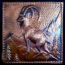 1960s Vintage Copper Embossed Ibex Wild Goat Steinbock Picture Tile Relief picture