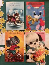 Vintage Lot Of 5 Get Well Soon Cards Cute Graphics Fantusy USA Animals Unused picture