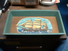 VINTAGE ANTIQUE WAR GALLION SAIL SHIP DISPLAY ART TRAY HANGING WALL ART 1OFAKIND picture