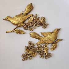 Vintage 60's Mid Century Syroco Gold Bird Floral Wall Art Plaques Decor  picture