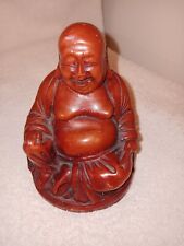 Vtg Laughing Buddha Resin Statue Red 4.5in Tall picture