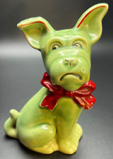 FUNKY RARE GREEN Dog with Red Bow Tie Porcelain Figurine, JAPAN picture