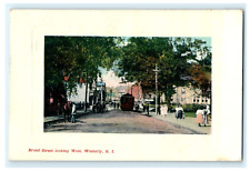 1909 Broad Street Looking West Westerly RI Trolley Street View Embossed Posted picture