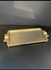 Rare Vintage Antique Silver Pearl 12” Legged Mirrored Jewelry Tray picture