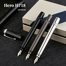 High-end Hero H718 10K Gold Nib Metal Piston Fountain Pen Rotary Pen Cap W/Box picture