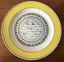 Antique c1830 French Creil Montereau Rebus Riddle Plate #10 Canary Yellow Border picture