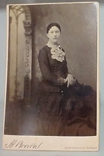 Antique Cabinet Card Photograph Proper Young Lady Ruffled Collar Wavy Hair KAN. picture