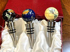 SET OF 3 GEMSTONE WORLD GLOBE WINE BOTTLE STOPPERS picture