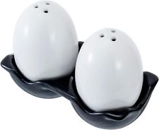 White Ceramic Novelty Egg Shaped Salt and Pepper Shaker Set, Spice Dispenser picture