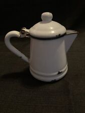 Adorable Antique White & Black Enamelware Child's Small Coffee Pot picture