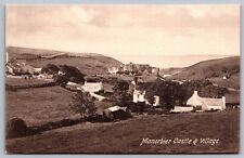 Manorbier Castle & Village Tenby Wales Historical Landmark Sepia BW Postcard picture