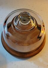 Vintage Domed Glass Cloche Cheese Board Genuine Teak Wood  picture