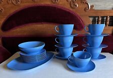 Lot Of Vintage Melamine Blue Dishes Coffee Cups Platter Snack Plates & Bowls picture