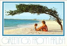 Postcard Aruba Netherlands Antilles Greetings Woman Child Beach picture