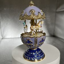 PURPLE BLUE MUSICAL CAROUSEL FABERGE EGG WITH HORSES BY KEREN KOPAL, DETAILS picture