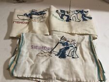 VINTAGE LOT of 3 Hand Stitched Sailor Days of the Week Hand Towels 32x15 #F38 picture