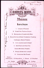 1929 Raffles Hotel SINGAPORE Grill Room adjoining the Dining Room Luncheon Menu picture