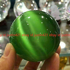 40mm Green Cat's Eye Opal Quartz Crystal Reiki Healing Stone Ball Sphere + Stand picture