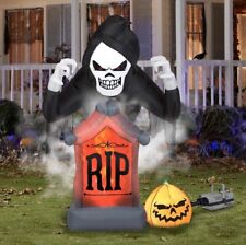 New 6 ft Inflatable Projection Shaking Reaper Halloween RIP Fog Effect Tombstone picture