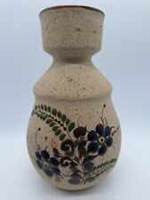 Mexican Vase Tonala Pottery Hand Thrown Painted Flowers 7 inches picture