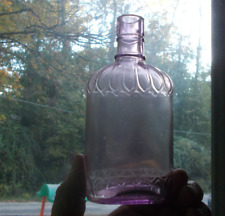 PRETTY SUN AMETHYST 1890s HALF PINT WHISKEY FLASK WITH FLUTED PANELS HAND BLOWN picture
