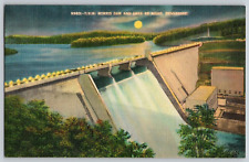 Linen Postcard~ T.V.A. Norris Dam and Lake By Night~ Norris, Tennessee picture