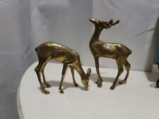 Vintage Brass Spotted Reindeer Deer Buck And Doe Figurines 6.5