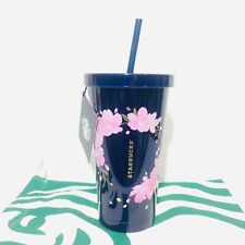 Starbucks Stainless Tumbler Cold Cup 18 oz.Navy Sakura Wreath 2021 picture