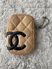 CHANEL Calf Skin Cambon Line Cigarette Case Pouch Beige Used From Japan picture