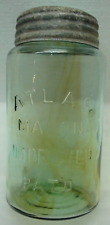 ATLAS MASON IMPROVED PAT'D OLIVE AMBER Swirls Quart Fruit Jar GLASS INSERT BAND picture