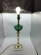 Vintage Cut To Clear Green Brass Lamp (28 In Tall X 4.25 In Wide At Base) picture
