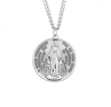 Sterling Silver Round Contemporary Miraculous Medal 1.3 x 1.1 Inch Pendant Chain picture