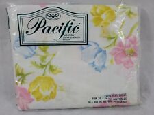 Vintage Pacific Flat Sheet Twin ANEMONES Floral No-Iron Muslin New  picture