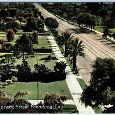 c1910s Pasadena, CA East Colorado St Birds Eye Postcard Trolley Houses Cali A90 picture