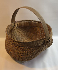 Antique Primitive Hand Woven Split Oak Buttocks Handle Egg Gathering Basket picture