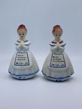 Vintage Praying Girls Ladies Salt & Pepper Shakers Plastic Blue picture