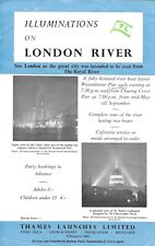 ILLUMINATIONS ON THE LONDON RIVER flyer 1950s Thames River Boat social history picture