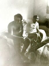 1970s Two Young Guys Men Beefcake Cuddling in Bed Gay Int VINTAGE B&W PHOTO picture