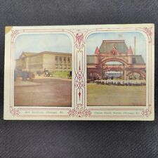 RARE Atq c. 1920s Postcard CHICAGO ILLINOIS ART INSTITUTE + UNION STOCK YARDS picture