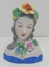 Occupied Japan Small Floral Lady Head Gray Hair Ceramic Porcelain Figurine Vtg picture