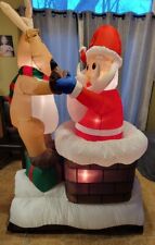 Rare Gemmy Christmas Airblown Inflatable Animated Reindeer Helping Santa 6 FT picture