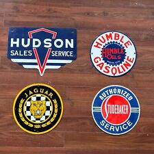 Vintage Automotive Sign Lot: Jaguar, Hudson, Humble Gasoline, Tudebaker picture
